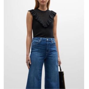 PAIGE Rosina Top Pointeille Knit Sleeveless Sweater Ruffle Cotton Silk Feminine